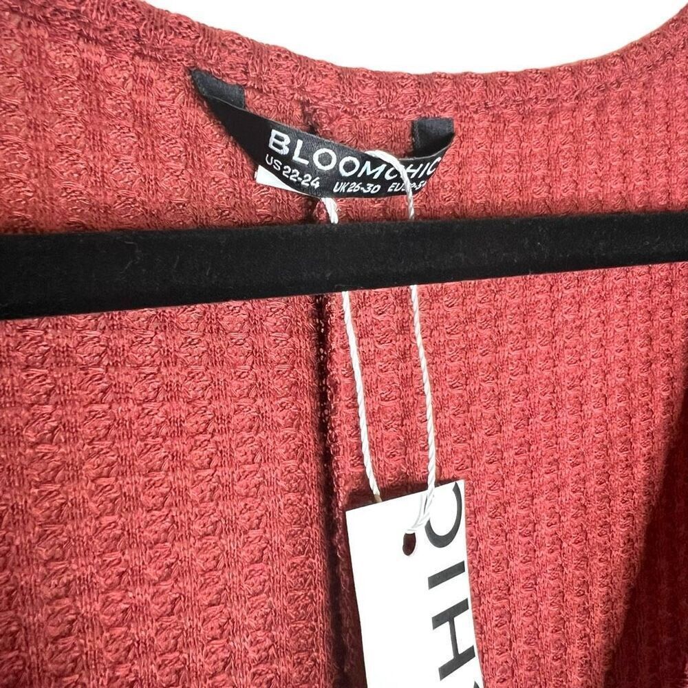 NEW Bloomchic Solid Waffle Knit Wrap Long Sleeve T-shirt Russet 3X - Picture 9 of 9